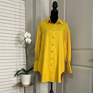 Mustard yellow Button-Up Women's Top with balloon sleeves